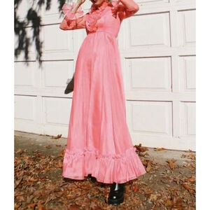 EMMA DOMB vintage pink sz small maxi dress formal gown ruffles lined bubblegum